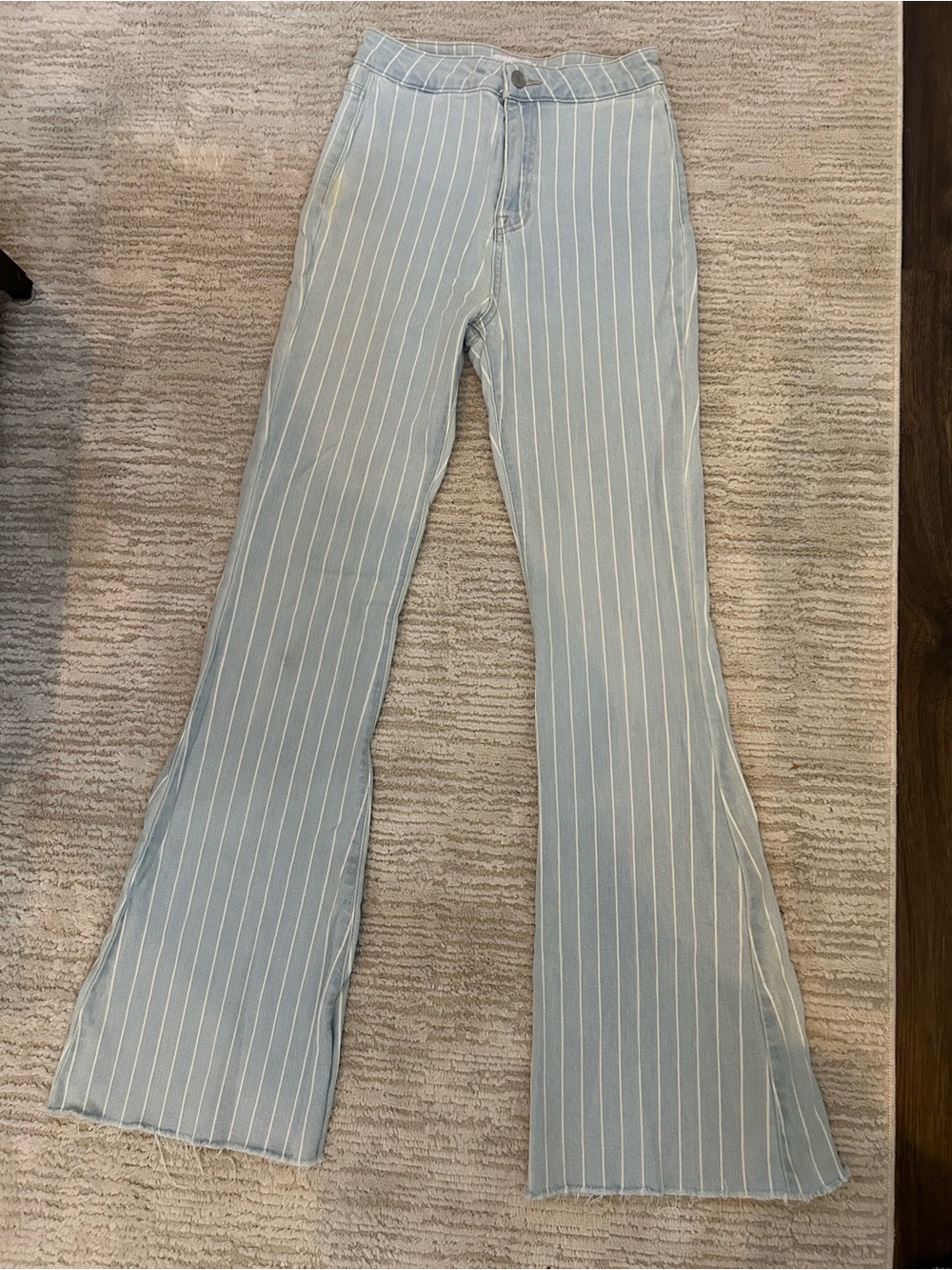 Cello Light Blue Pinstripe Flare Jeans